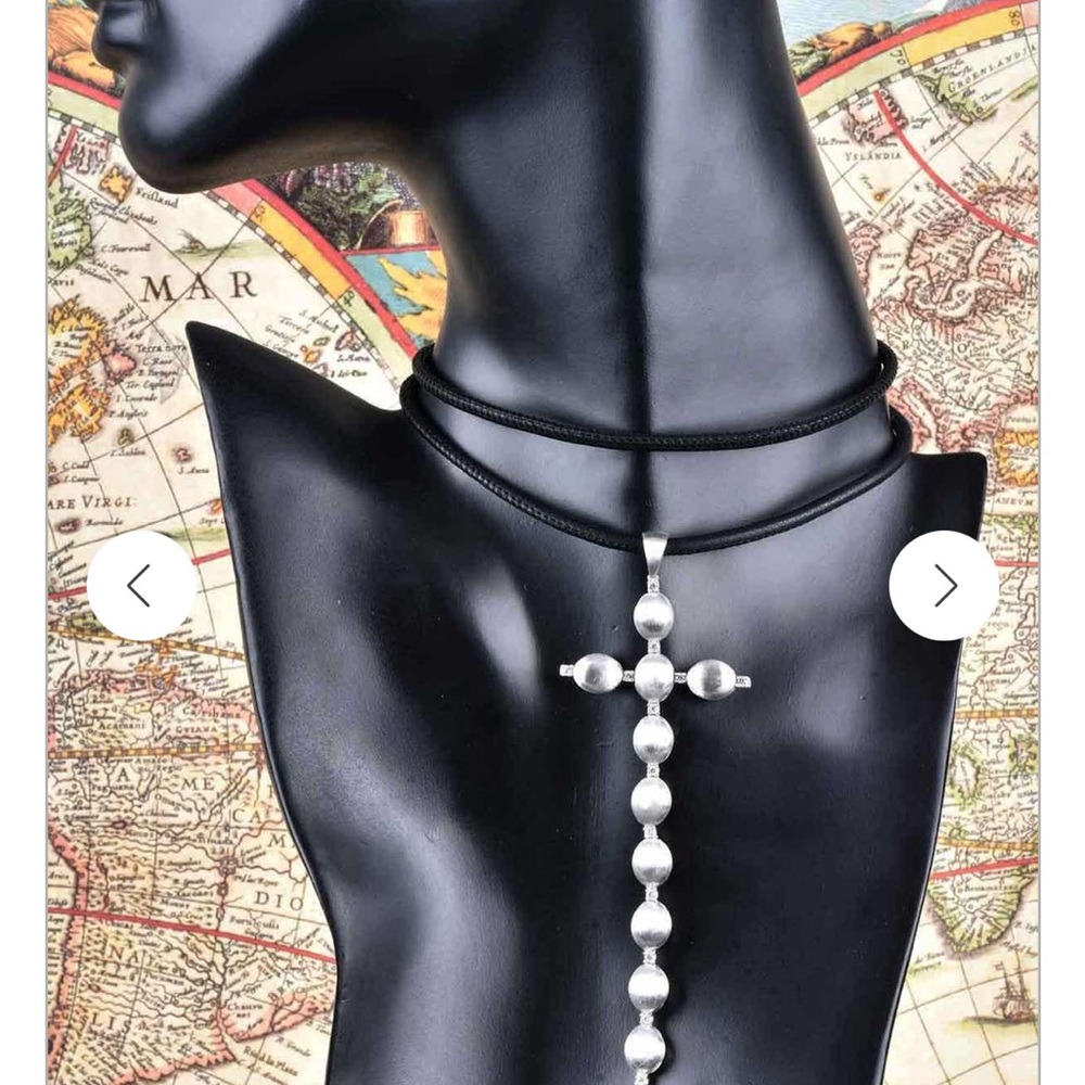 Lisa Robertson My favorite long cross Black and Silver Necklace